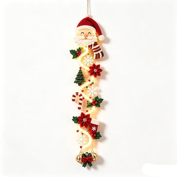 Lighted Christmas Door Hanger, 47 Inch Hanging Holiday Wall Decor With LED Lights And Seasonal Character, Festive Door Knob Or Wall Decoration - Santa