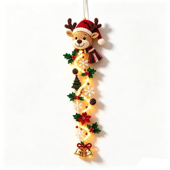 Lighted Christmas Door Hanger, Merry Cascade Glowing Christmas Door Hanging Decor with Warm Lights, Christmas Indoor Outdoor Decorations