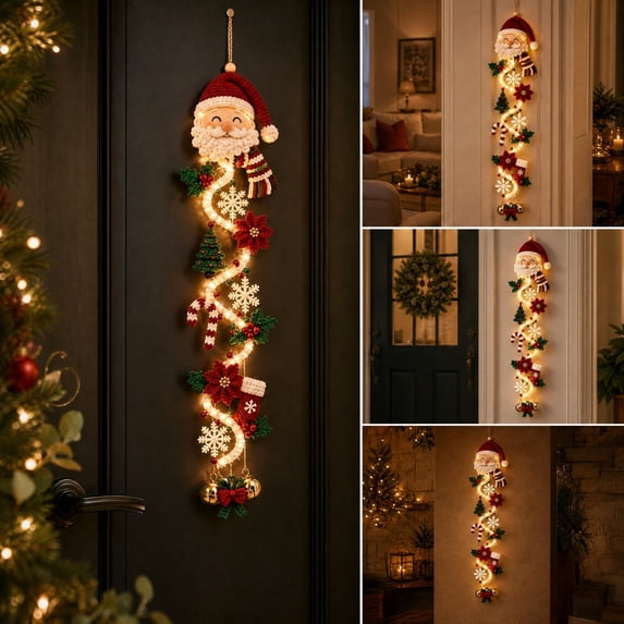 Lighted Christmas Door Hanger, Warm Glowing Holiday Door Decoration with Festive Illuminated Design, Hanging Seasonal Decor for Front Door, Entryway, Wall and Indoor Christmas Display, A