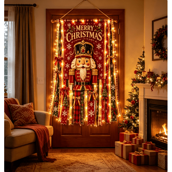 Lighted Christmas Door Hanging Decor, Large LED Door Flag Banner, Xmas Home Party Holiday Decoration Supplies (The Nutcracker)