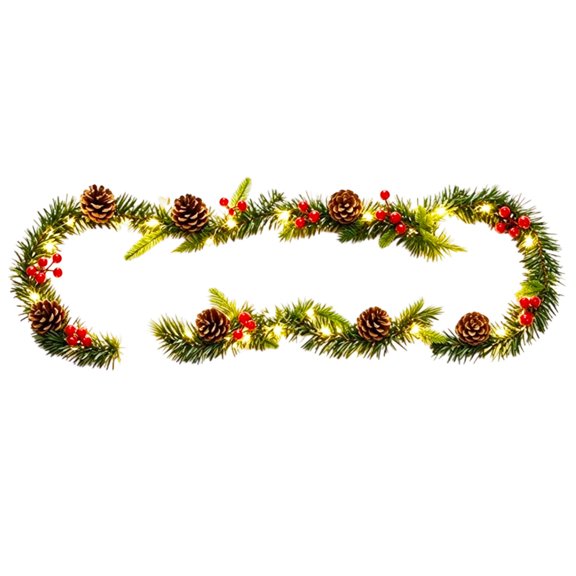 Lighted Christmas Garland with Pinecones and Berries,Holiday Greenery for Mantel,Staircase and Fireplace Decor