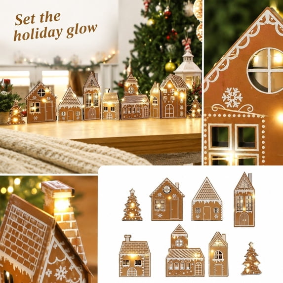 Lighted Christmas Gingerbread House Village Set Christmas Decorations for Home Mantel Shelf Table Holiday Display
