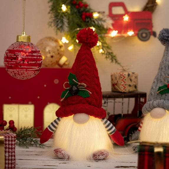 Lighted Christmas Gnome, Handmade Plush Scandinavian Swedish Tomte, Light Up Elf Toy Holiday Present, Battery Operated Winter Tabletop Christmas Decorations, 1PC