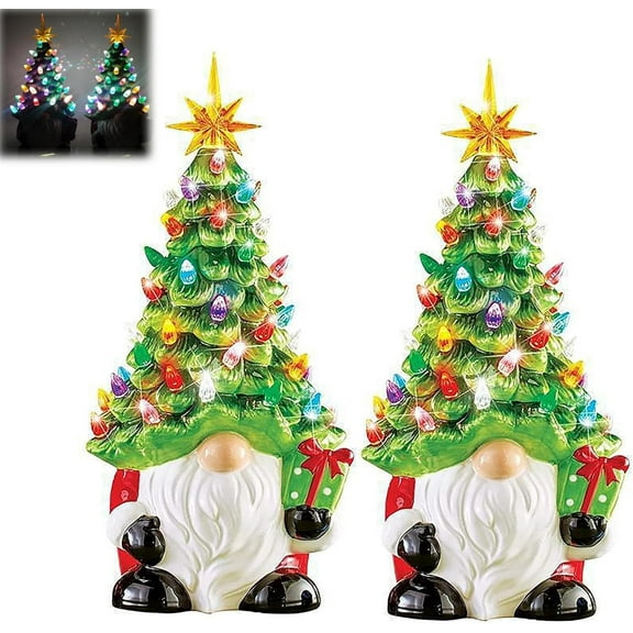 Lighted Christmas Gnome Tree, DIY Lighted Christmas Gnome Tree Christmas Decorations, Small Handmade Xmas Ceramic Christmas Trees Gnome