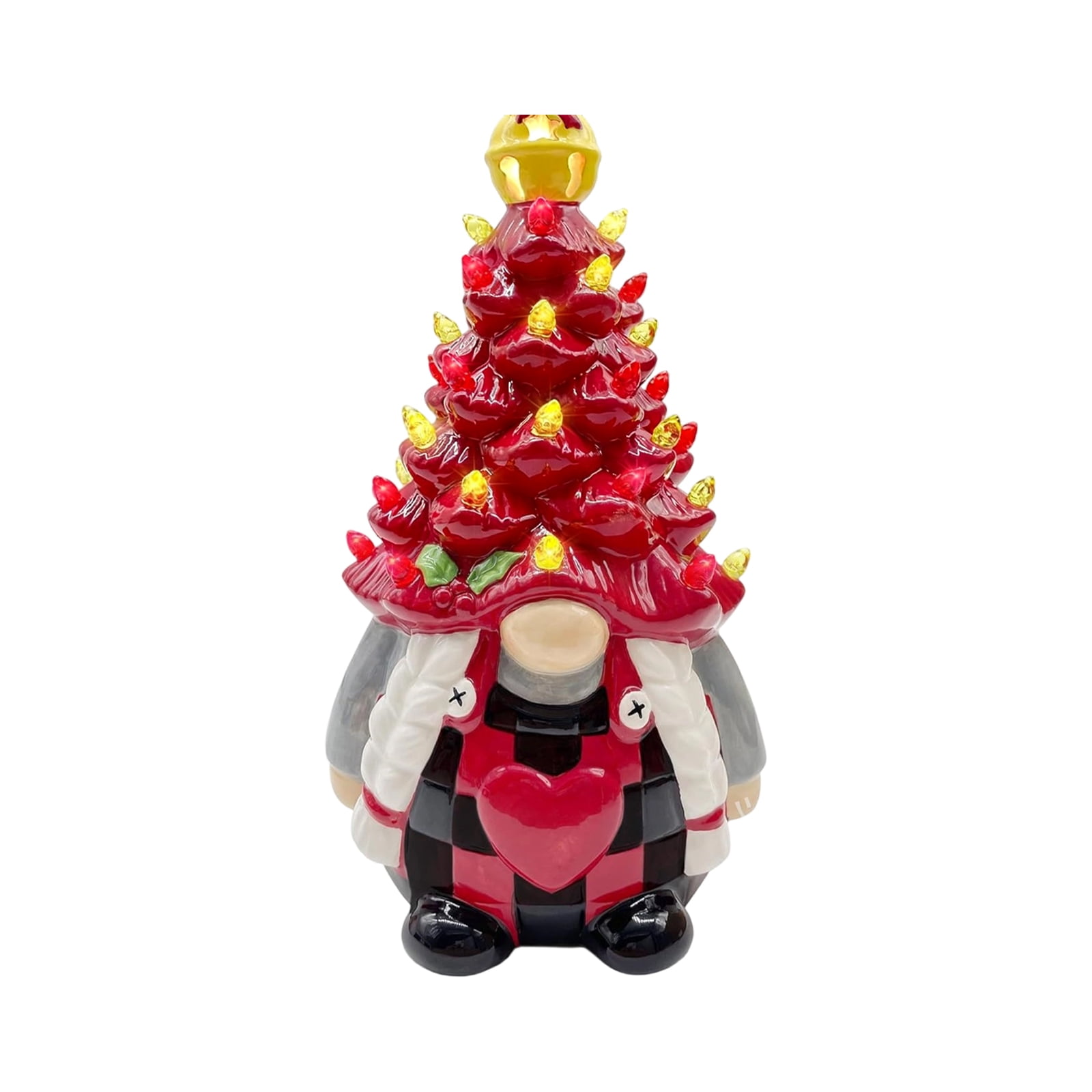 Arbre De Noël Gnome Lumineux 20 Cm - Décoration Céramique Avec LED Multicolores Pour Table