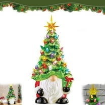 Lighted Christmas Gnomes Decorations, 8 Inch Faceless Old Man Ceramic Christmas Tree, Small Mini Prelit Xmas Holiday Decor for Tabletop Home Room Table Fireplace Office