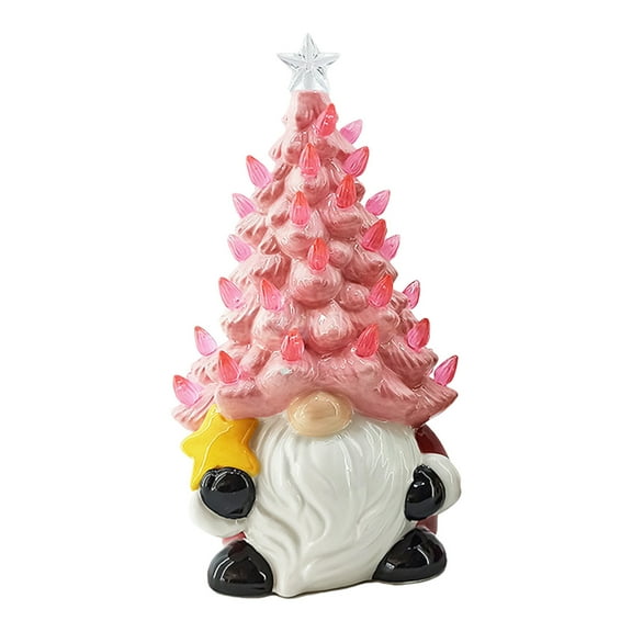 Lighted Christmas Decorations, 9 Inch Old Man Ceramic Christmas Tree, Small Mini Prelit Xmas Holiday Decor, for Tabletop Home Room Table Fireplace Office(Pink)