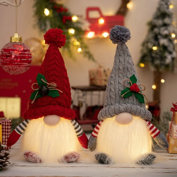 Lighted Christmas Gnomes Plush Decorations LED Glowing Battery Operated Scandinavian Tomte Swedish Elf Table Christmas Decoration Home Tiered Tray Decor, 2PCS