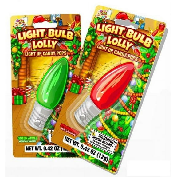 Lighted Christmas Light Bulb Lolli Candy Pops Lollipops, 2 Packs