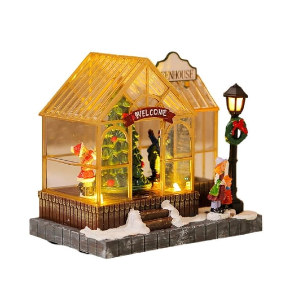 Lighted Christmas Musical Resin Village House Ornament with Rotating Tree Figurines and LED Light Holiday Party Gift