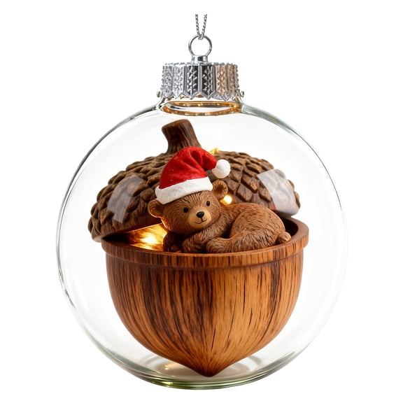 Lighted Christmas Ornament, 3.15 Inch Clear Acrylic LED Hanging Bauble, Winter Forest Animal Glowing Tree Decor for Holiday Home Cabin Party