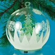 Lighted Christmas Ornament Featuring a Christmas Tree with Hand Painted Glitter Snowflakes Color Changing LED Lights - Includes a 4-Hour Timer - 4" Diameter