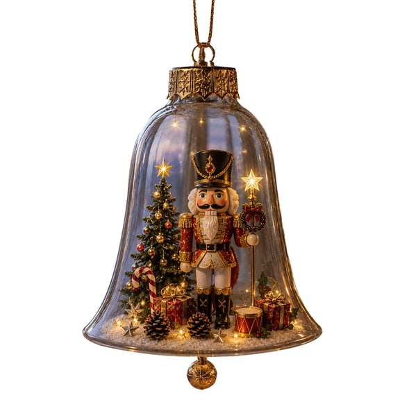 Lighted Christmas Ornament, Nutcracker Pattern, Warm LED Glow, Hanging Tree Decoration, Multicolor Holiday Accent