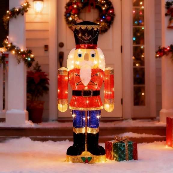 Lighted Christmas Outdoor Decor, 37.5" Height Pre-Lit 3D Xmas Nutcracker Soldier Figure Multicolor