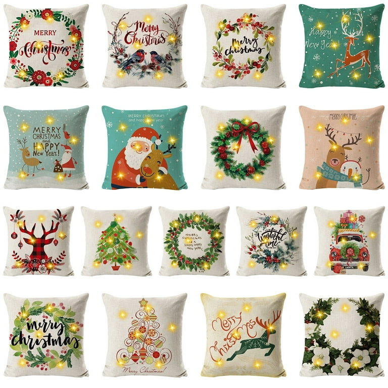 Lighted Christmas Pillow Covers 18x18, Christmas Decorations LED