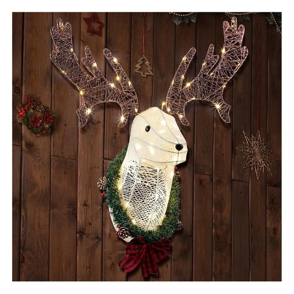 Lighted Christmas Reindeer Head Wall Decor 35" Prelit Rudolph Christmas Decoration with 70 LED Lights, Indoor Outdoor Xmas Reindeer Decor for Window & Door