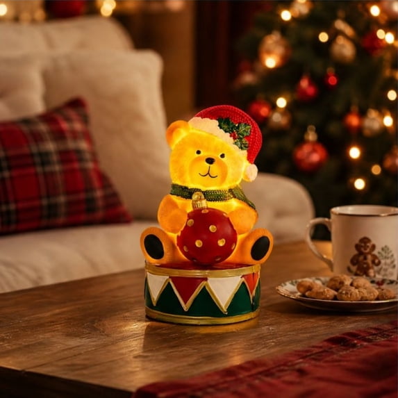 Window Height Bookcase Lighted Christmas Santa Bear Iron Ornament, Freestanding Metal Tabletop ...
