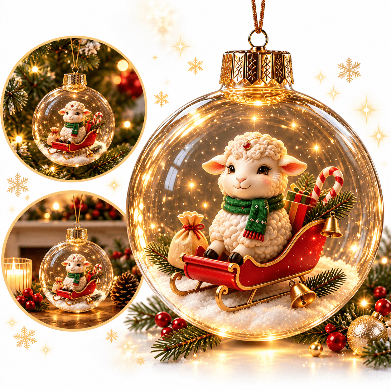 Lighted Christmas Sheep Story Ball Ornament, 3.93x3.14in Warm Mini ...