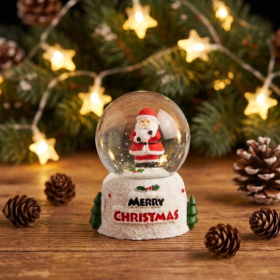 Lighted Christmas Snow Globe, Resin‑Based Santa & Snowman Holiday Scene, Clear Globe Tabletop Night‑Light Decor, Ideal for Kids, Mantel Display and Gifting