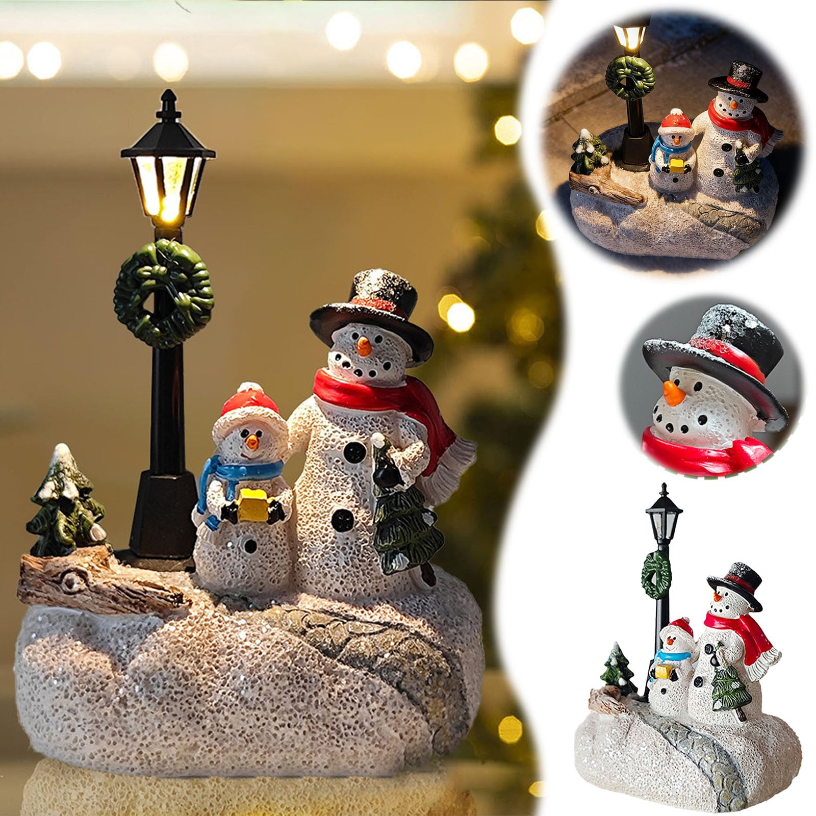 Lighted Christmas Snowman Figurine, 1pc, Winter Tabletop Decoration, LED Snowman Family with Lamp, Battery Operated Holiday Centerpiece, Xmas Village Accessory, Resin Snowman Gift for Home