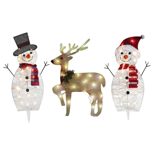 Lighted Christmas Snowman Reindeer Lights, Pre-Lit LED Garden Light 2D ...