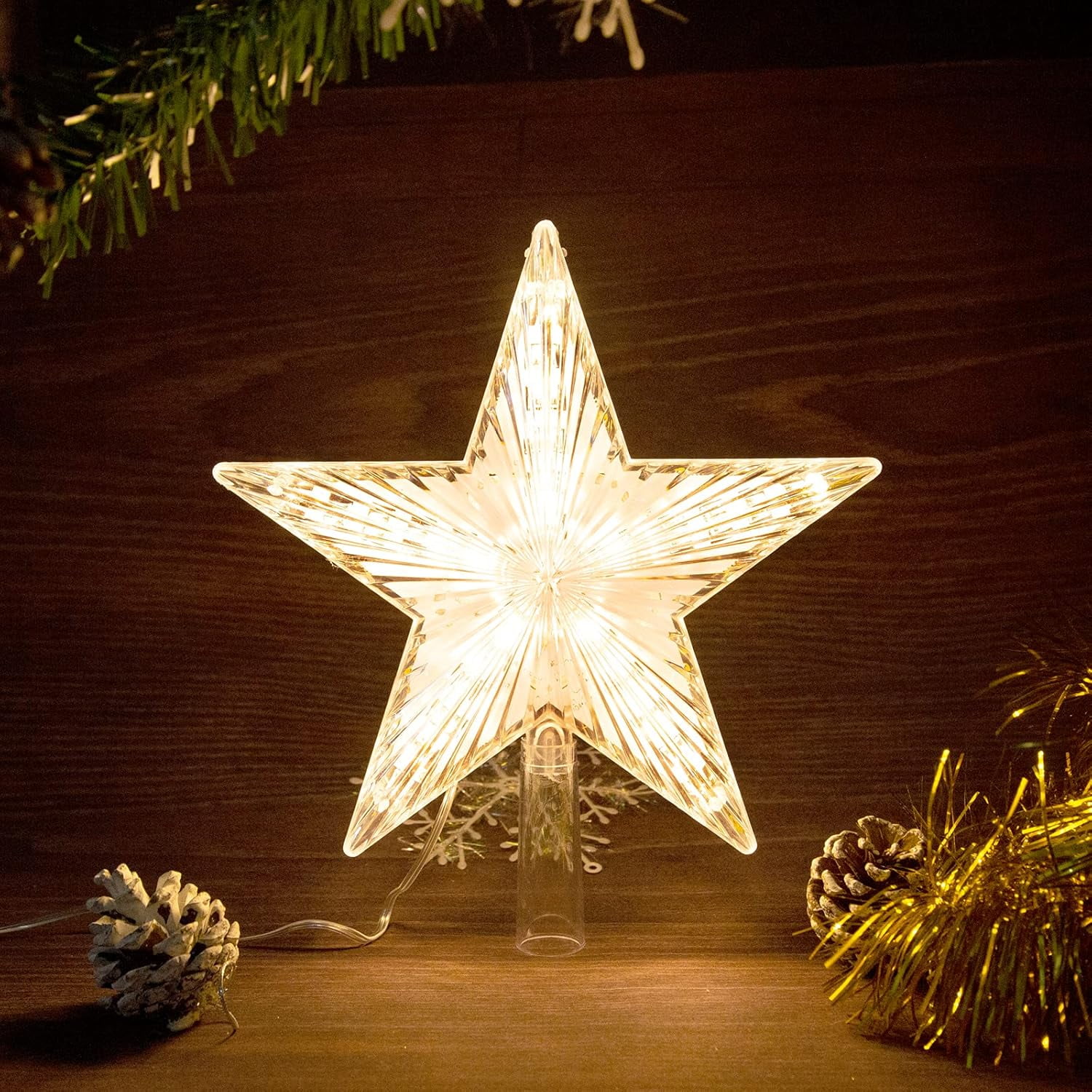 Lighted Christmas Star Tree Topper, 8” Silver Star Xmas Treetop with — free download