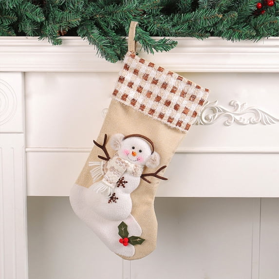 Lighted Christmas Stocking with Blue Snowman and Candy Bag – Holiday Sock Decoration for Mantel Tree Staircase, Soft Cloth Fabric Gift Stocking for Small Treats and Presents Clearance