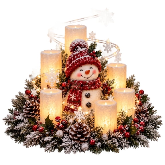 Lighted Christmas Tabletop Centerpiece Snowman Figurine Flameless Candle Decor for Holiday Dining Table and Mantel Display