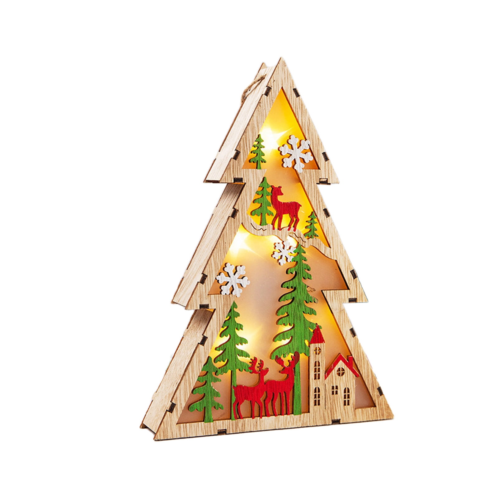 Lighted Christmas Tabletop Decorations, Wooden Christmas Tree Table Decor, LED Wood Craft Light
