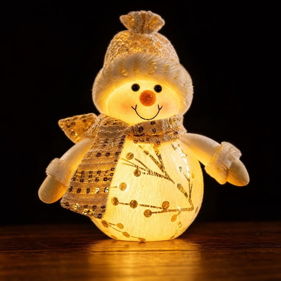 Lighted Christmas Tabletop Ornament, LED Glowing Snowman Holiday Figurine, Christmas Decor for Table, Mantel and Home