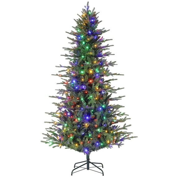 Lighted Christmas Tree, 7.5Ft Artificial Christmas Tree with Warm White and Colorful Lights, 8 Adjustable Lights Modes, Twinkle Christmass Trees, Premium Hinged Design, Easy to Assemble, Metal Base