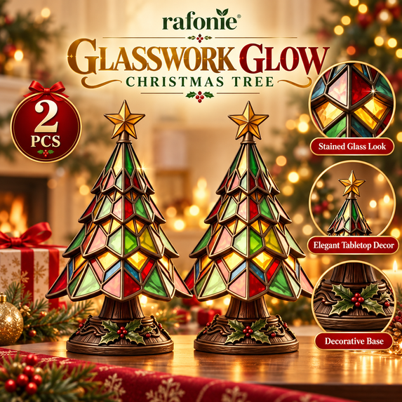 Lighted Christmas Tree, 9 Inch Stained Glass Style LED Tabletop ...