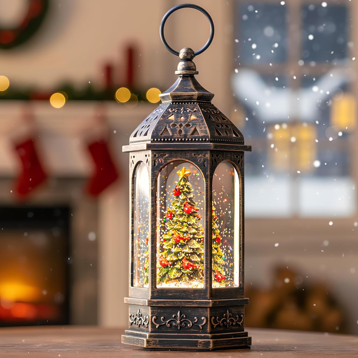 Lighted Christmas Tree Cardinal Music Snow Globe Water Lantern with ...