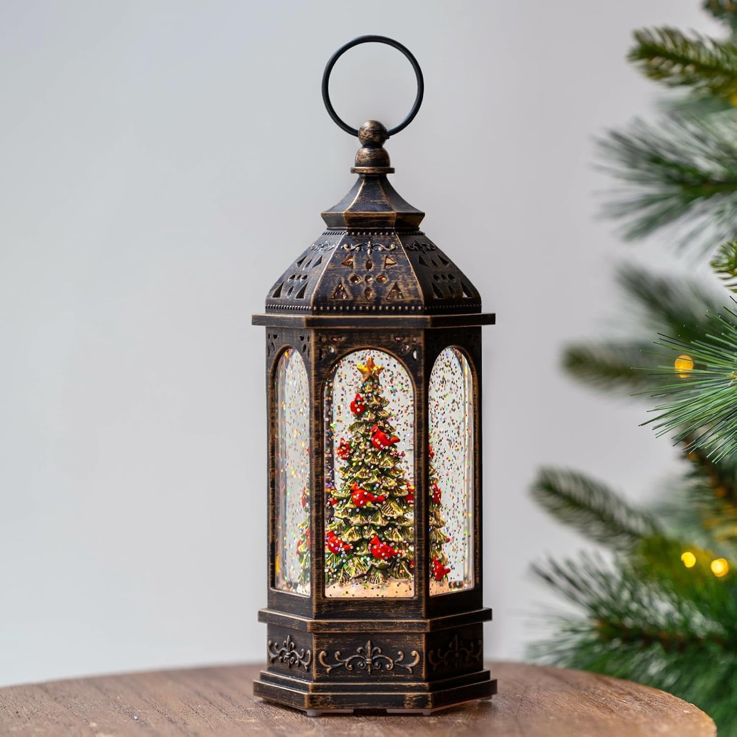 Lighted Christmas Tree Cardinal Music Snow Globe Water Lantern with ...