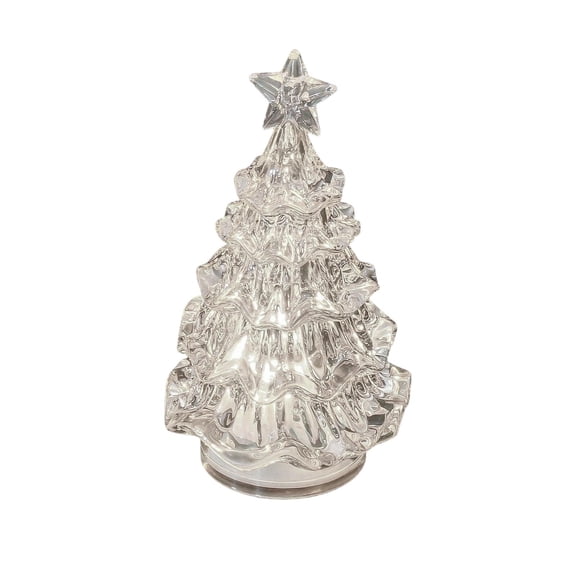 Lighted Christmas Tree Lantern, Battery Powered LED Glowing Tabletop Ornament, Clear Acrylic Xmas Night Light for Home Party, Holiday Desktop Decor