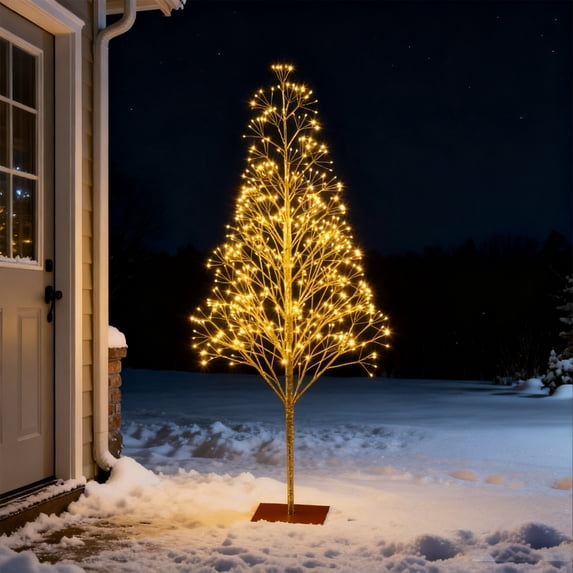 Lighted Christmas Tree Pre-Lit with Gold LED Lights,Light Brown ...
