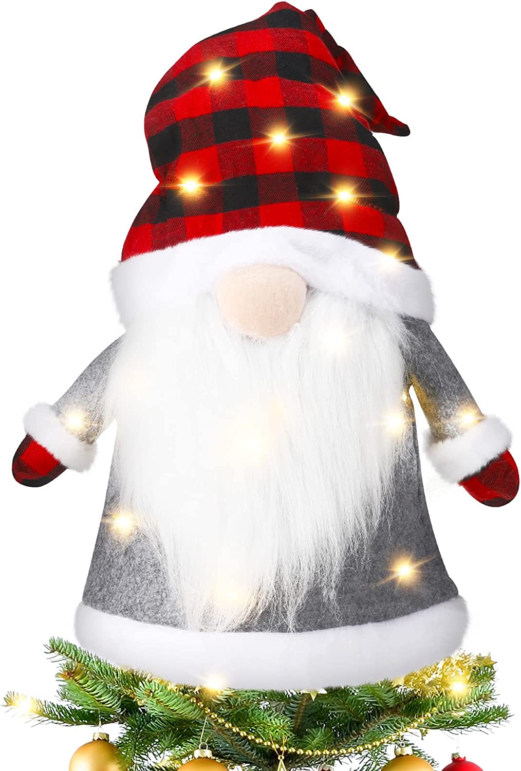 Lighted Christmas Tree Topper 25 Inch Large Buffalo Plaid Gnome Tree