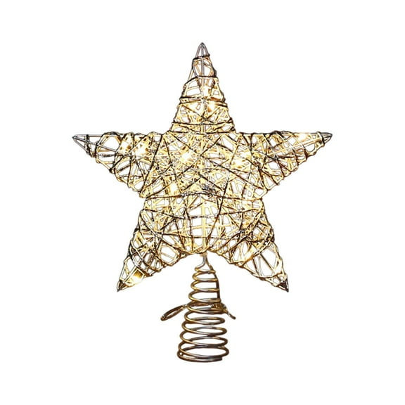 Lighted Christmas Tree Topper Star – Metal Wire Frame 5-Point Star with LED Lights – Battery Operated Holiday Tree Decoration Ornament