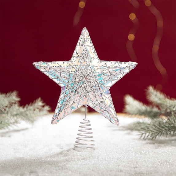 Lighted Christmas Tree Topper Star with Iron Material and Glowing Lights, 5 Point Treetop Ornament for Holiday Tree Decor Indoor Outdoor