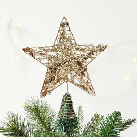 Lighted Christmas Tree Topper Star with Iron Material and Glowing Lights, 5 Point Treetop Ornament for Holiday Tree Decor Indoor Outdoor