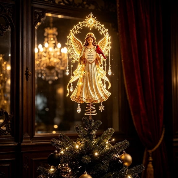 Lighted Christmas Tree Toppers,Winged Angel Christmas Tree Topper,Reindeer,Red Bird & Moon Angel,Christmas Angel,Single Topper for Holiday Home Display(A)