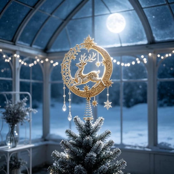 Lighted Christmas Tree Toppers,Winged Angel Christmas Tree Topper,Reindeer,Red Bird & Moon Angel,Christmas Angel,Single Topper for Holiday Home Display(D:reindeer)