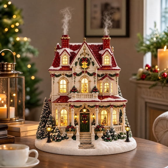 Lighted Christmas Village House Diffuser, Lighted Village House Essential Oil Diffuser for Bedroom and Living Room (Classic Christmas Manor)