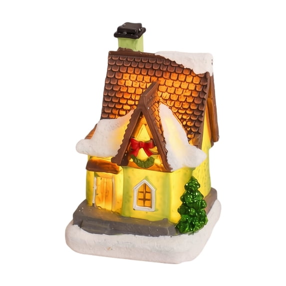 Lighted Christmas Village House Resin Snow Scene, Warm Glow Festive Tabletop Decor for Shelf Mantel B