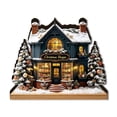thumbnail image 1 of Lighted Christmas Village House, Wooden Holiday Figurine, Snow Covered Cottage Scene with Layered Architecture and Glowing Windows for Mantel, Painted Wood with LED Light with DetaiLED, 1 of 7