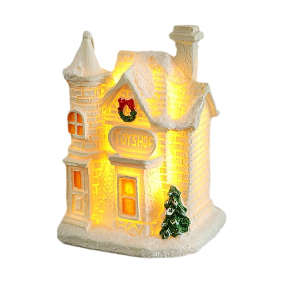 Lighted Christmas Village Houses, 3.35X1.97X1.57" Resin Winter Cottage Figurines, LED Snow House Ornaments, Desktop Xmas Scene Decor, Illuminated Tiny Town Building, Holiday Tabletop Accent