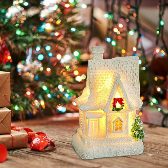 Lighted Christmas Village Houses, Lighted Christmas Mini Snow Houses 2025, Cottage Town Tiny Figurine with Led Light Winter Miniature Resin White Collectible Buildings Decorated Happy Day!