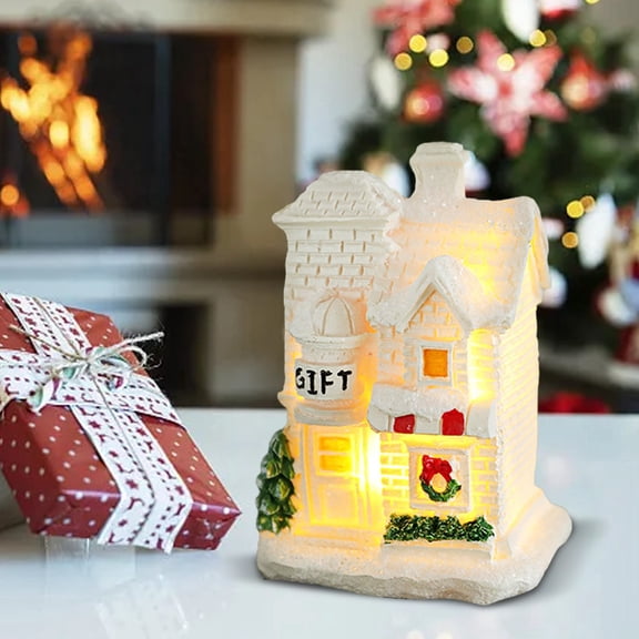 Lighted Christmas Village Houses, Lighted Christmas Mini Snow Houses 2025, Cottage Town Tiny Figurine with Led Light Winter Miniature Resin White Collectible Buildings Decorated Happy 2026!