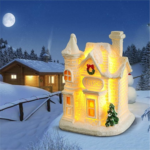 Lighted Christmas Village Houses, Lighted Christmas Mini Snow Houses 2025, Cottage Town Tiny Figurine with Led Light Winter Miniature Resin White Collectible Buildings Decorated Happy 2026!