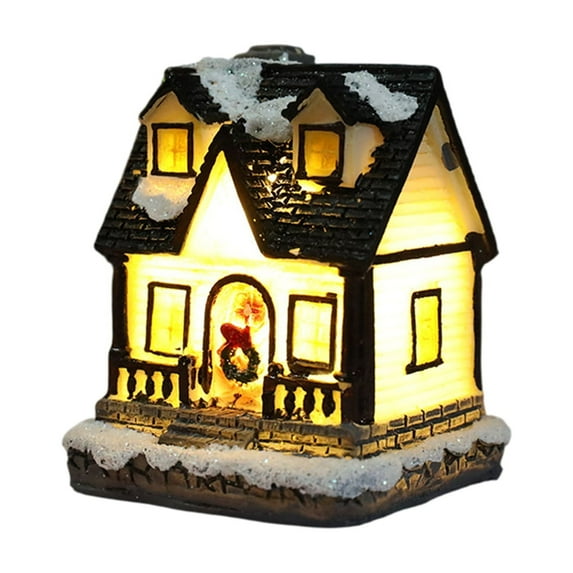 Lighted Christmas Village Houses Set, Battery Operated Resin Christmas House with LED Light, Village Figurines for Christmas Tabletop Holiday Ornament Decor, Micro Landscape